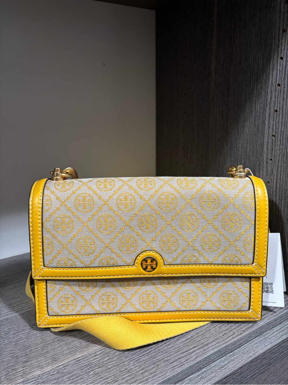 NWT - Tory Burch Yellow Logo-Print Crossbody Bag with Gold Accents